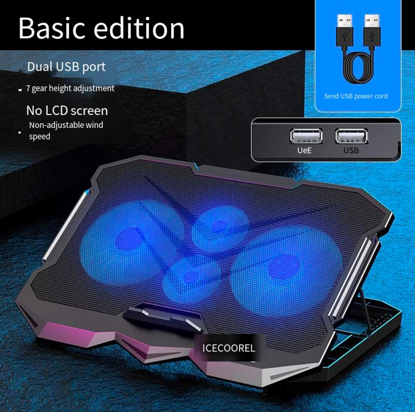 Portable Laptop Cooling Pad – Adjustable Stand with 4 Cooling Fans & LCD Display