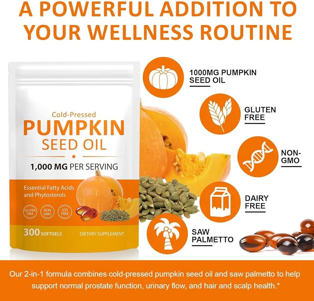 Pumpkin Seed Oil Capsules – Natural Beauty Supplement for Hair, Skin & Heart Wellness Support