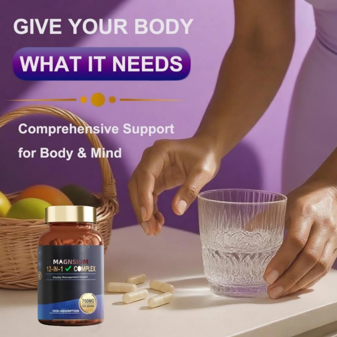 12 in 1 Magnesium Complex Capsules – Vitamin & Mineral Support Formula