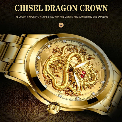 Luxury Golden Dragon Quartz Watch Waterproof Stainless Steel Dial