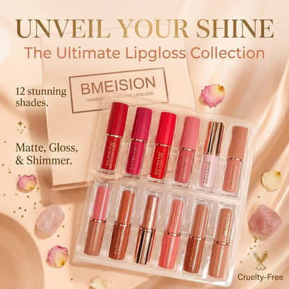 12 Color Lip Gloss Set Matte & Pearl Finish