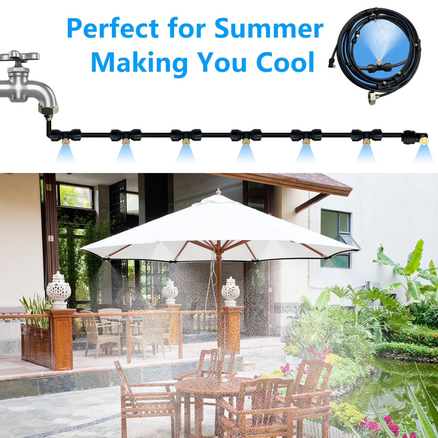 Low Pressure Misting Cooling System – Outdoor Water Sprayer