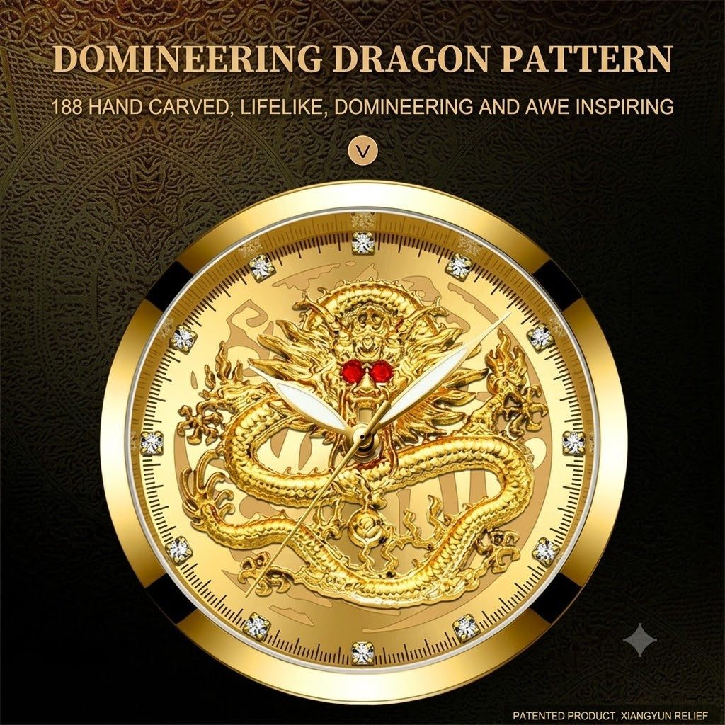 Luxury Golden Dragon Quartz Watch Waterproof Stainless Steel Dial