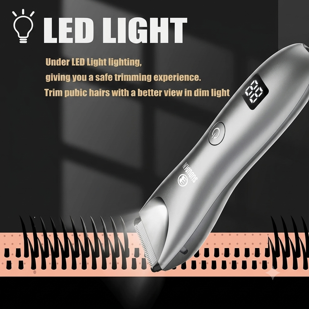 Electric Groin Hair Trimmer for Men – Waterproof Body Groomer with Ceramic Blades for Gentle Grooming