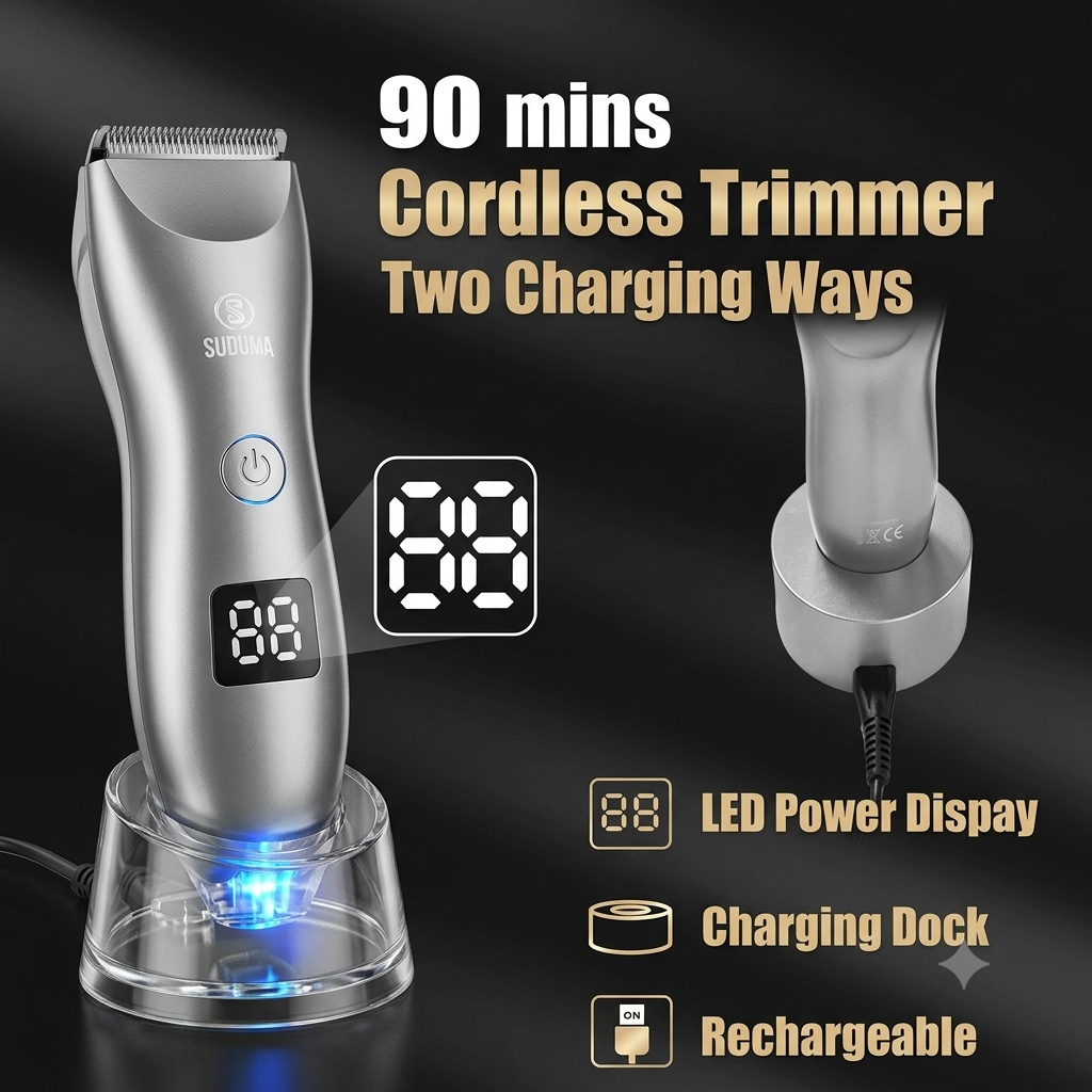 Electric Groin Hair Trimmer for Men – Waterproof Body Groomer with Ceramic Blades for Gentle Grooming