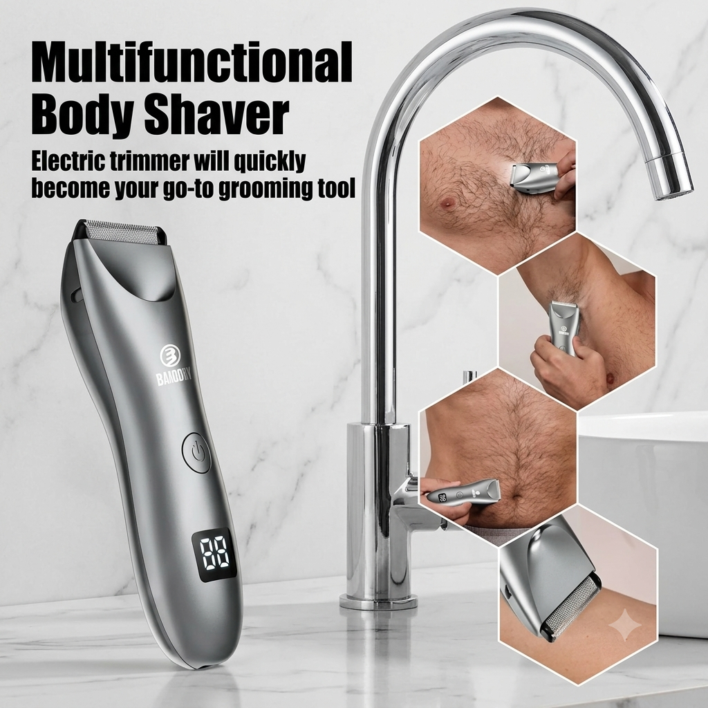 Electric Groin Hair Trimmer for Men – Waterproof Body Groomer with Ceramic Blades for Gentle Grooming