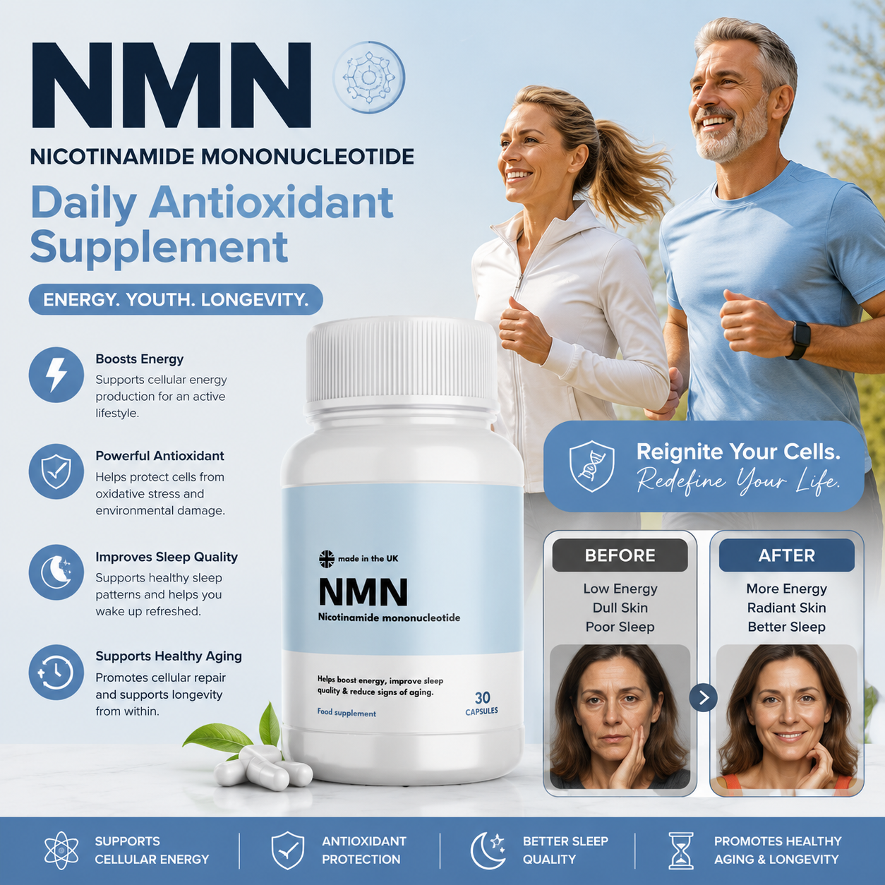 Nicotinamide Mononucleotide (NMN) Capsules Daily Antioxidant Supplement