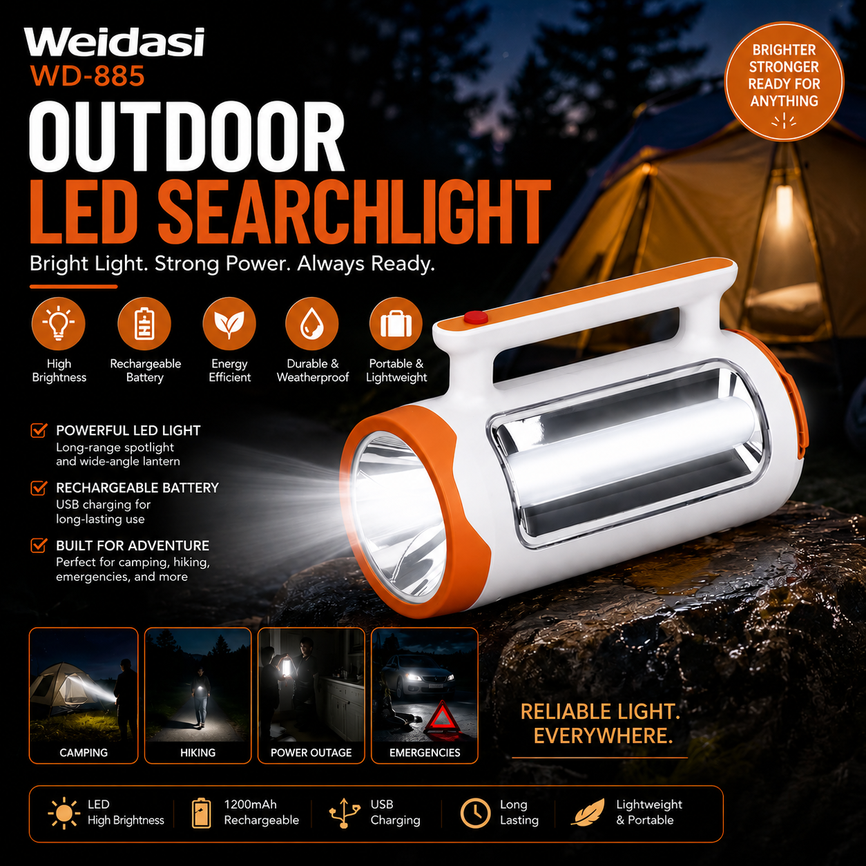 Portable LED Rechargeable Searchlight – High-Brightness Emergency & Outdoor Lantern