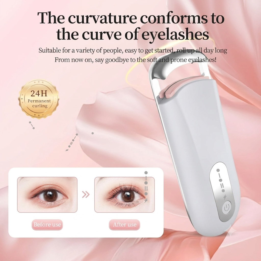 Portable Heated Eyelash Curler – Battery-Powered Electric Lash Curler for Long-Lasting Curl