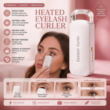 Portable Heated Eyelash Curler – Battery-Powered Electric Lash Curler for Long-Lasting Curl