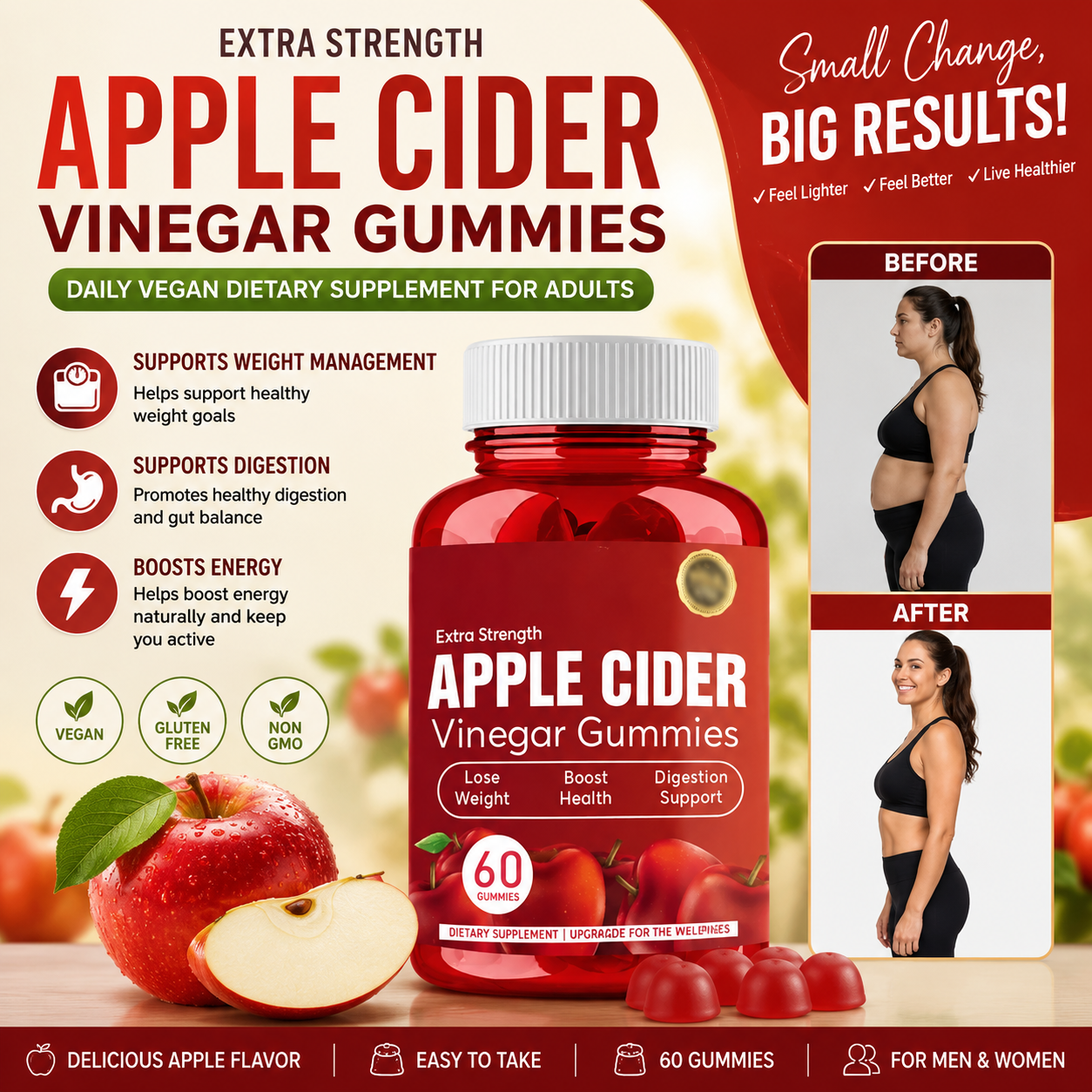 Apple Cider Vinegar Gummies – Daily Vegan Dietary Supplement for Adults