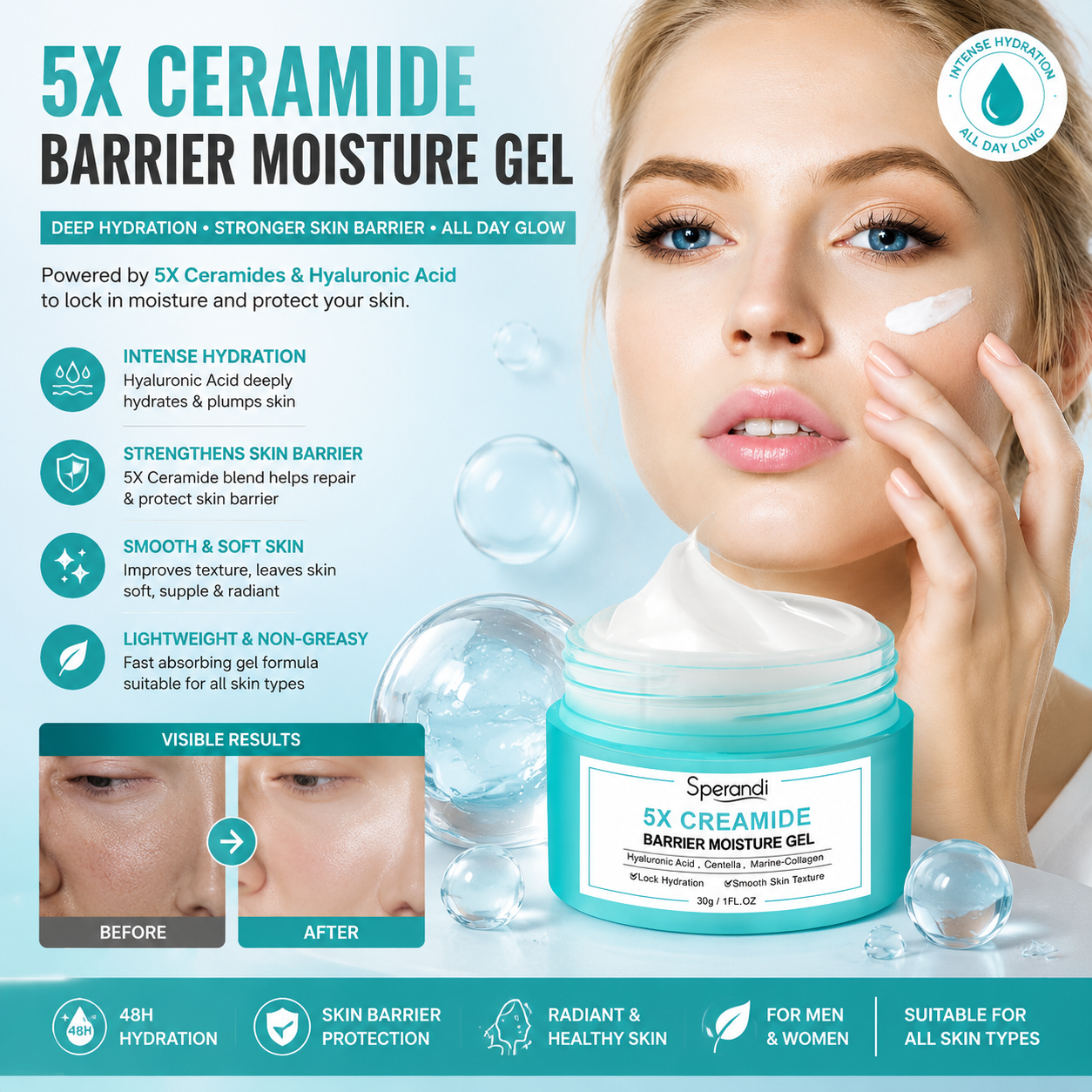 5X Ceramide Hyaluronic Acid Moisturizing Gel for Men & Women