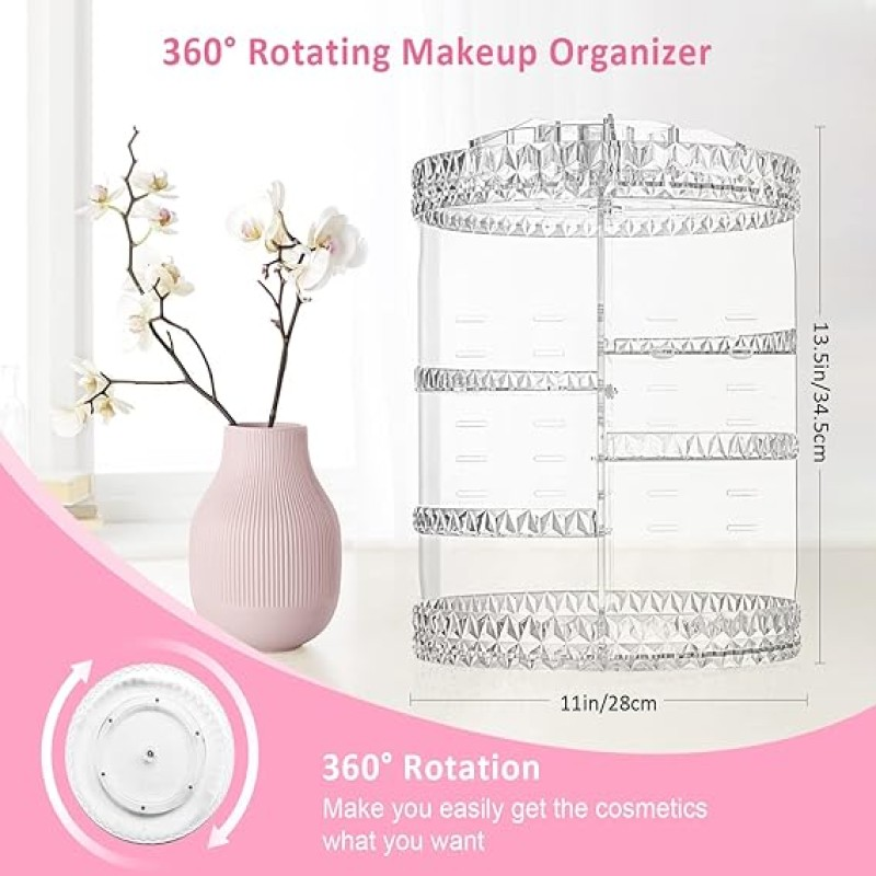 Rotating Makeup Organizer – Adjustable Spinning Cosmetic Holder & Beauty Storage Display Case