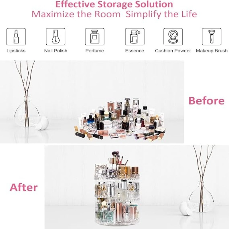 Rotating Makeup Organizer – Adjustable Spinning Cosmetic Holder & Beauty Storage Display Case