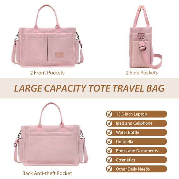 Women’s Corduroy Shoulder Bag – Casual Crossbody Tote Handbag
