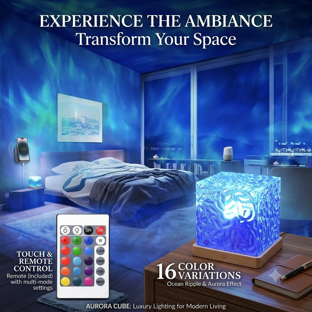 USB LED Water Ripple Lamp – Square Acrylic Multi-Color Ambient Light for Modern Home Décor
