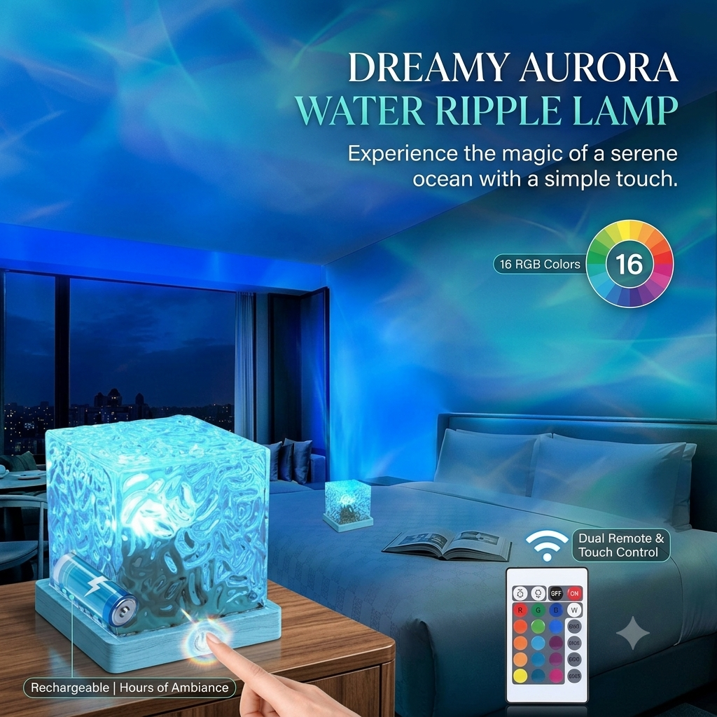 USB LED Water Ripple Lamp – Square Acrylic Multi-Color Ambient Light for Modern Home Décor