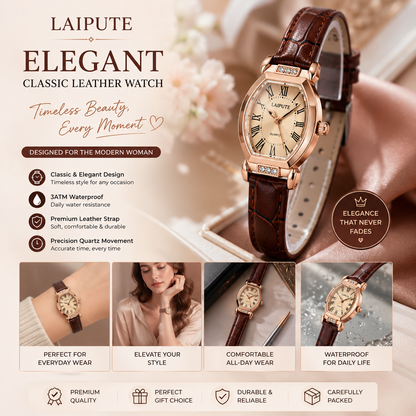Laipute Women's Classic Quartz Watch – Elegant Waterproof Leather Strap Wristwatch