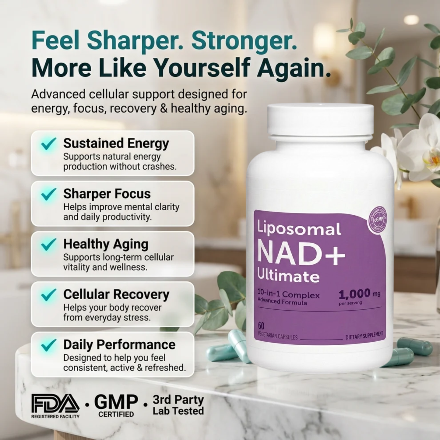 10 in 1 Liposomal NAD+ Support Complex Daily Antioxidant Supplement