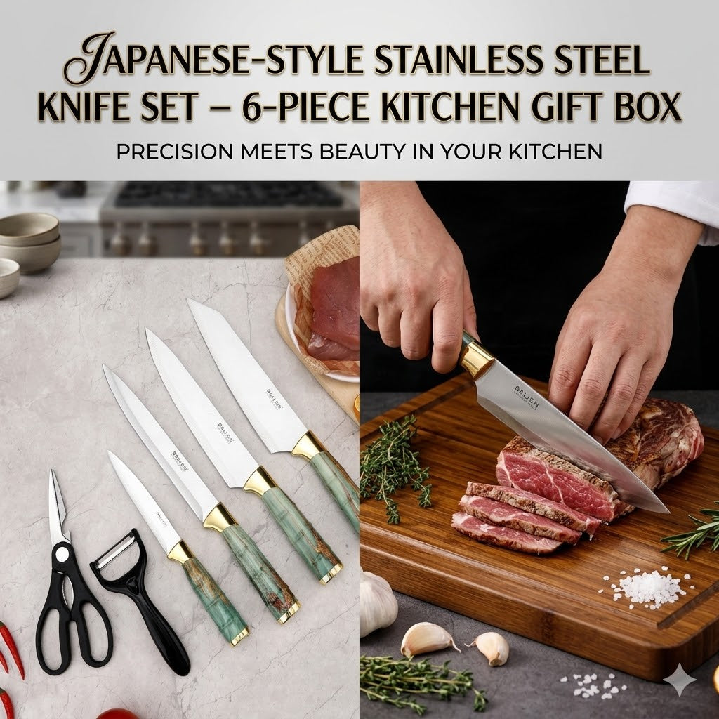 Japanese Style Stainless Steel Knife Set – 6 Piece Kitchen Gift Box