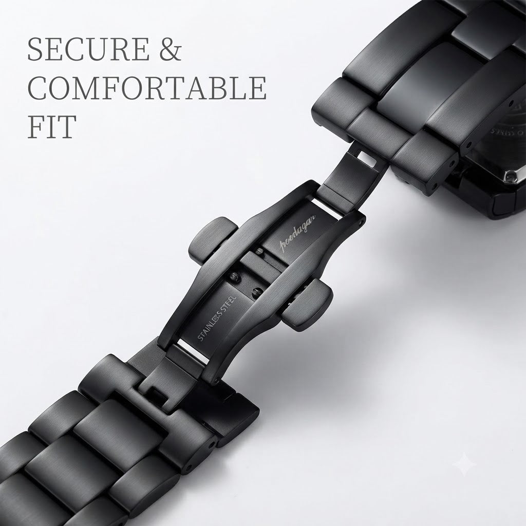 Men's Rectangular Stainless Steel Elegant Black Wristwatch