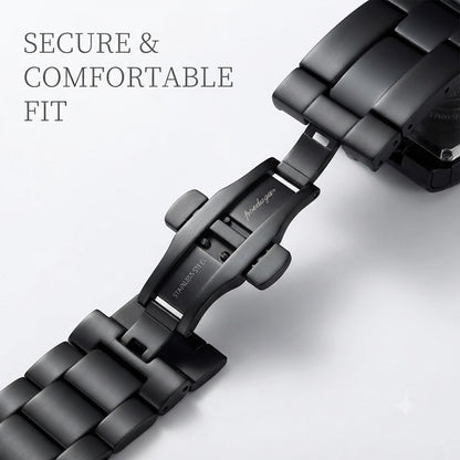Men's Rectangular Stainless Steel Elegant Black Wristwatch