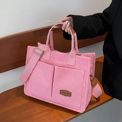 Women’s Corduroy Shoulder Bag – Casual Crossbody Tote Handbag