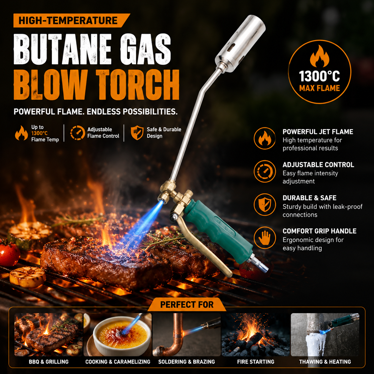 High-Temperature Butane Gas Household Blow Torch for BBQ, Cooking