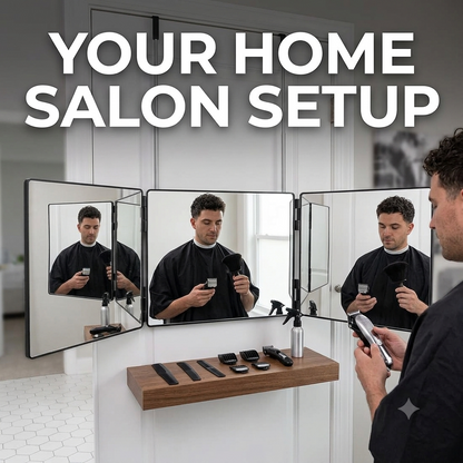 3 Sided Foldable Self Haircut Mirror – Telescopic Hangable Salon Mirror for Hair Trimming & Grooming