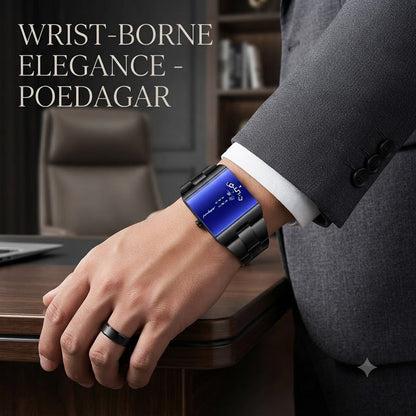 Men's Rectangular Stainless Steel Elegant Black Wristwatch