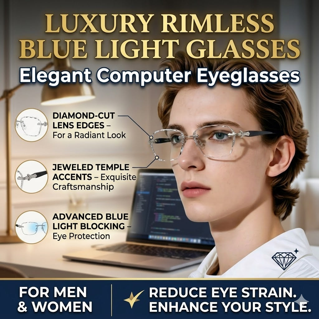 Luxury Rimless Blue Light Glasses – Computer Eyeglasses for Men & Women