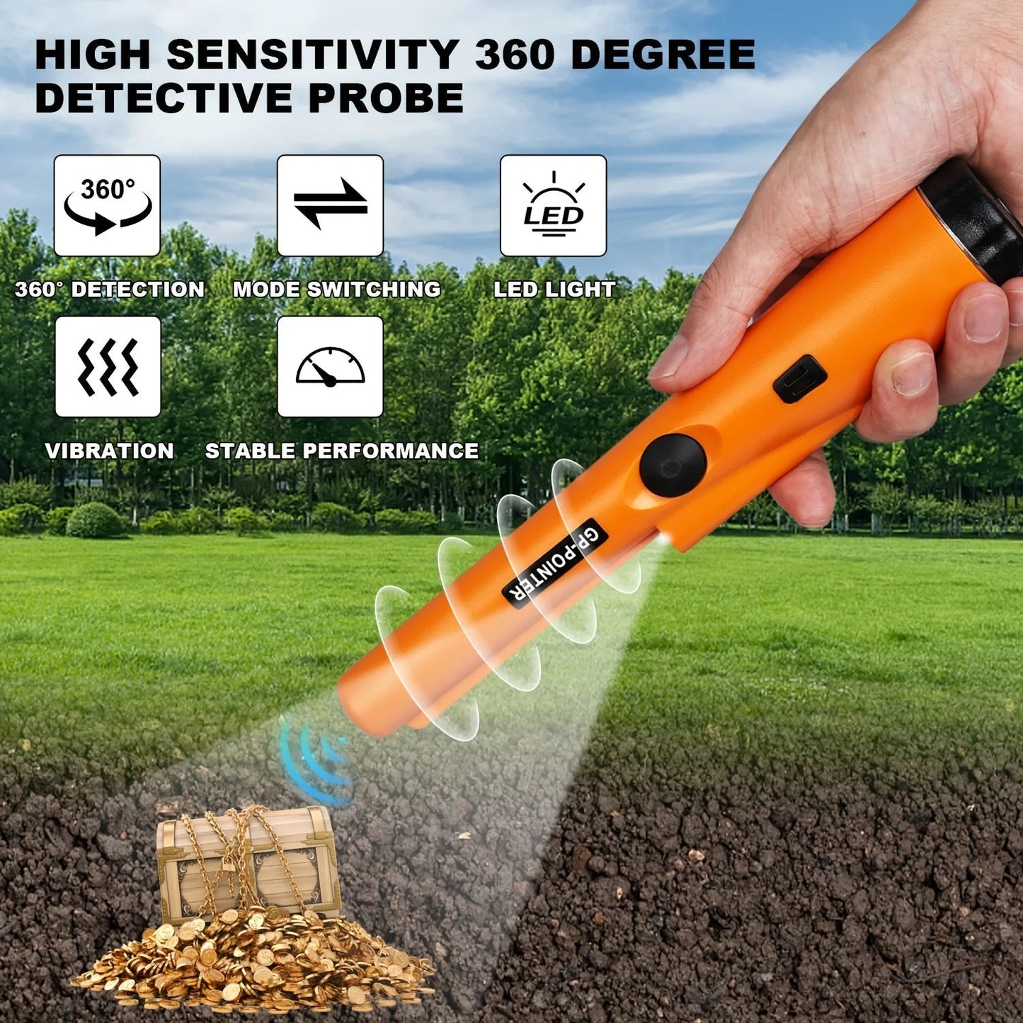 360° Handheld Metal Detector – High Sensitivity Gold & Coin Finder