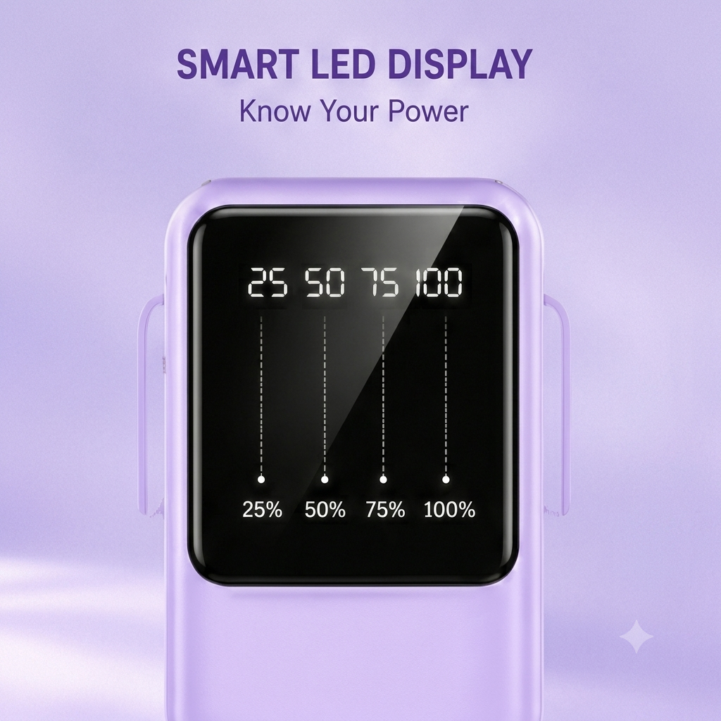 Portable Power Bank – 4 in 1 Built In Cables, Dual LED Lights & Dual USB Charging