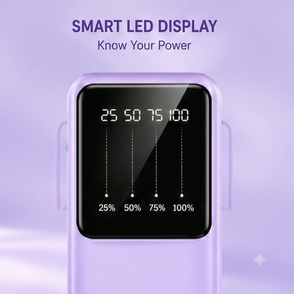 Portable Power Bank – 4 in 1 Built In Cables, Dual LED Lights & Dual USB Charging