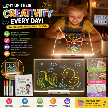 LED Acrylic Light Drawing Board for Kids – Reusable Tracing & Drawing Pad with Cartoon Practice Book