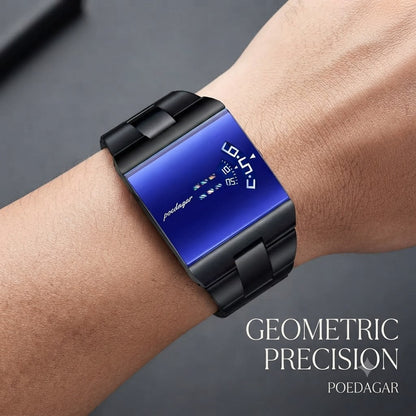 Men's Rectangular Stainless Steel Elegant Black Wristwatch