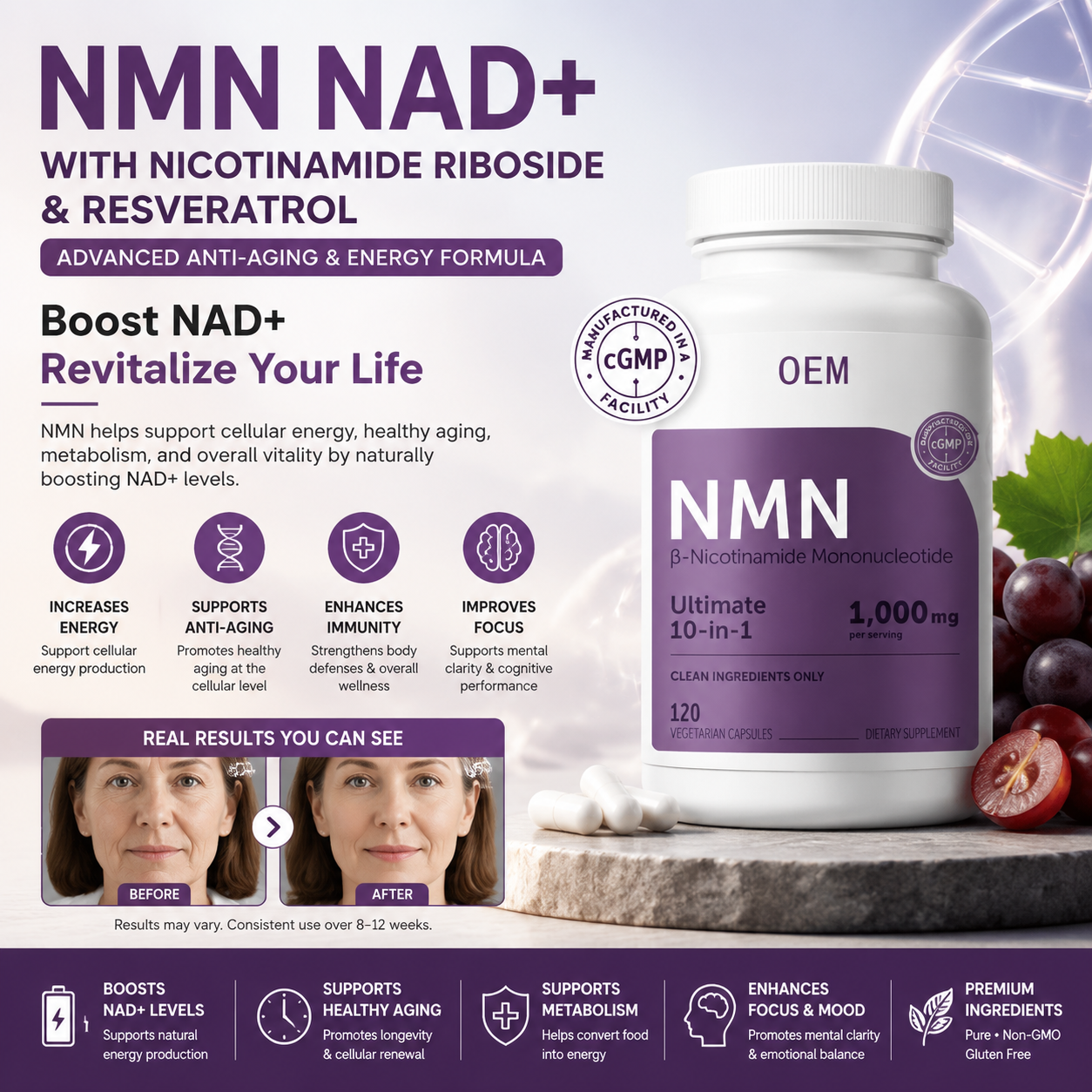 NMN NAD+ Capsules with Nicotinamide Riboside & Resveratrol
