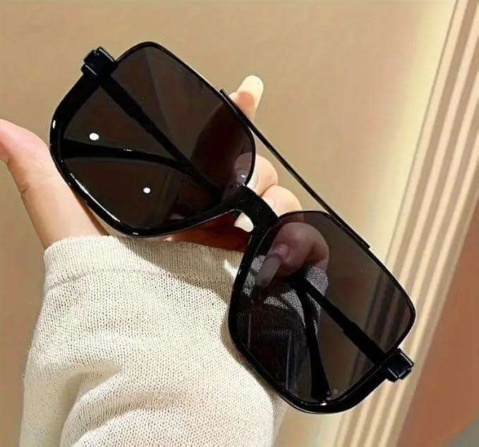 Retro Square Rimless Vintage Double Bridge Half Frame Sunglasses