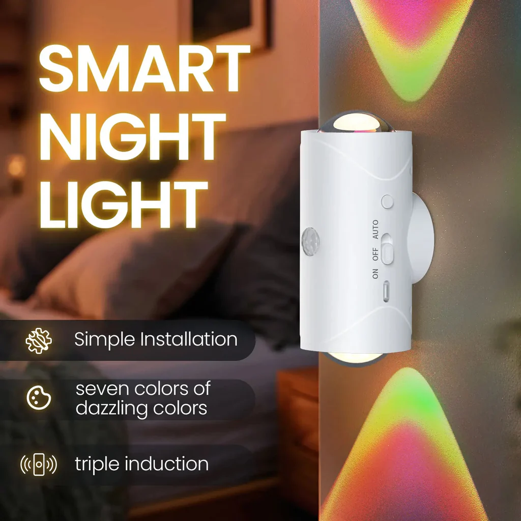 Rechargeable Motion Sensor LED Wall Lamp – RGB Ambient Night Light