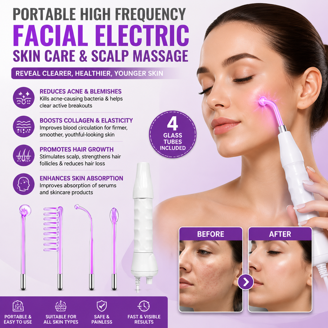 Portable High Frequency Facial Electric Skin Care & Scalp Massage