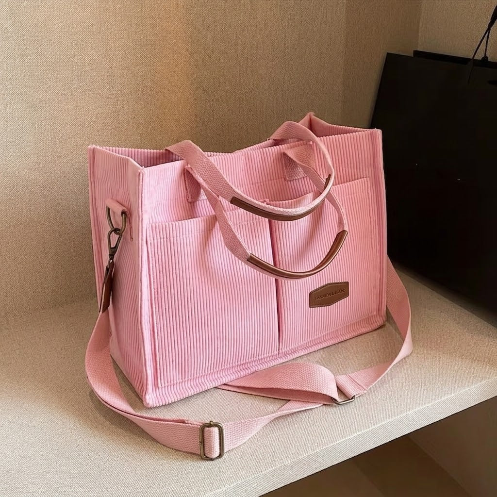 Women’s Corduroy Shoulder Bag – Casual Crossbody Tote Handbag