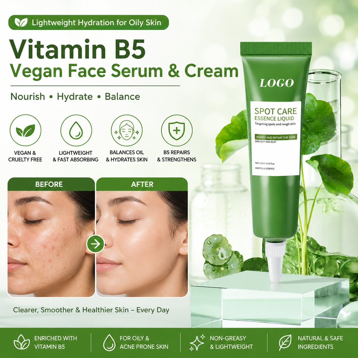 Vitamin B5 Vegan Face Serum & Cream for Oily Skin