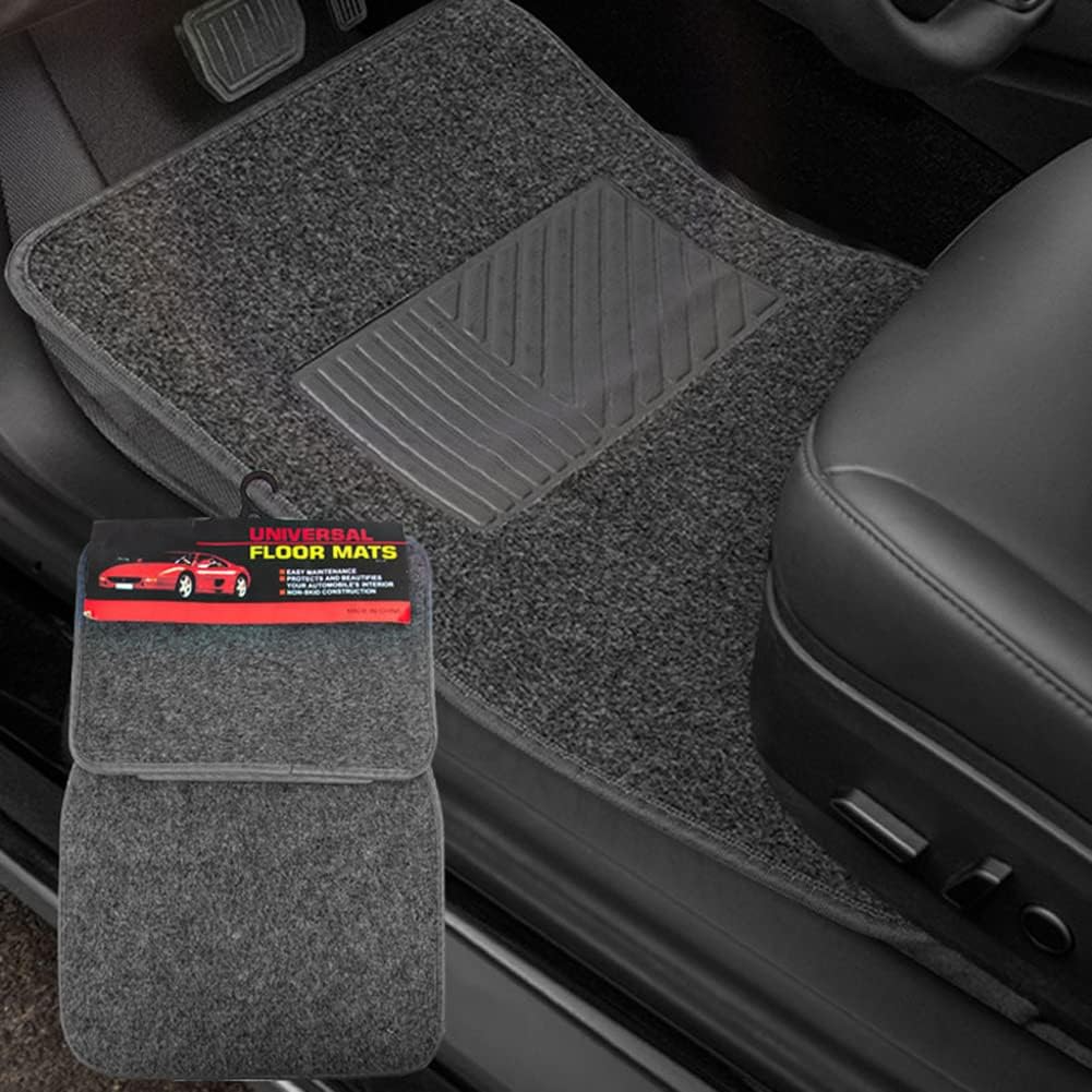 Universal Car Floor Mats – 4 Piece PVC Flocking Carpet Set