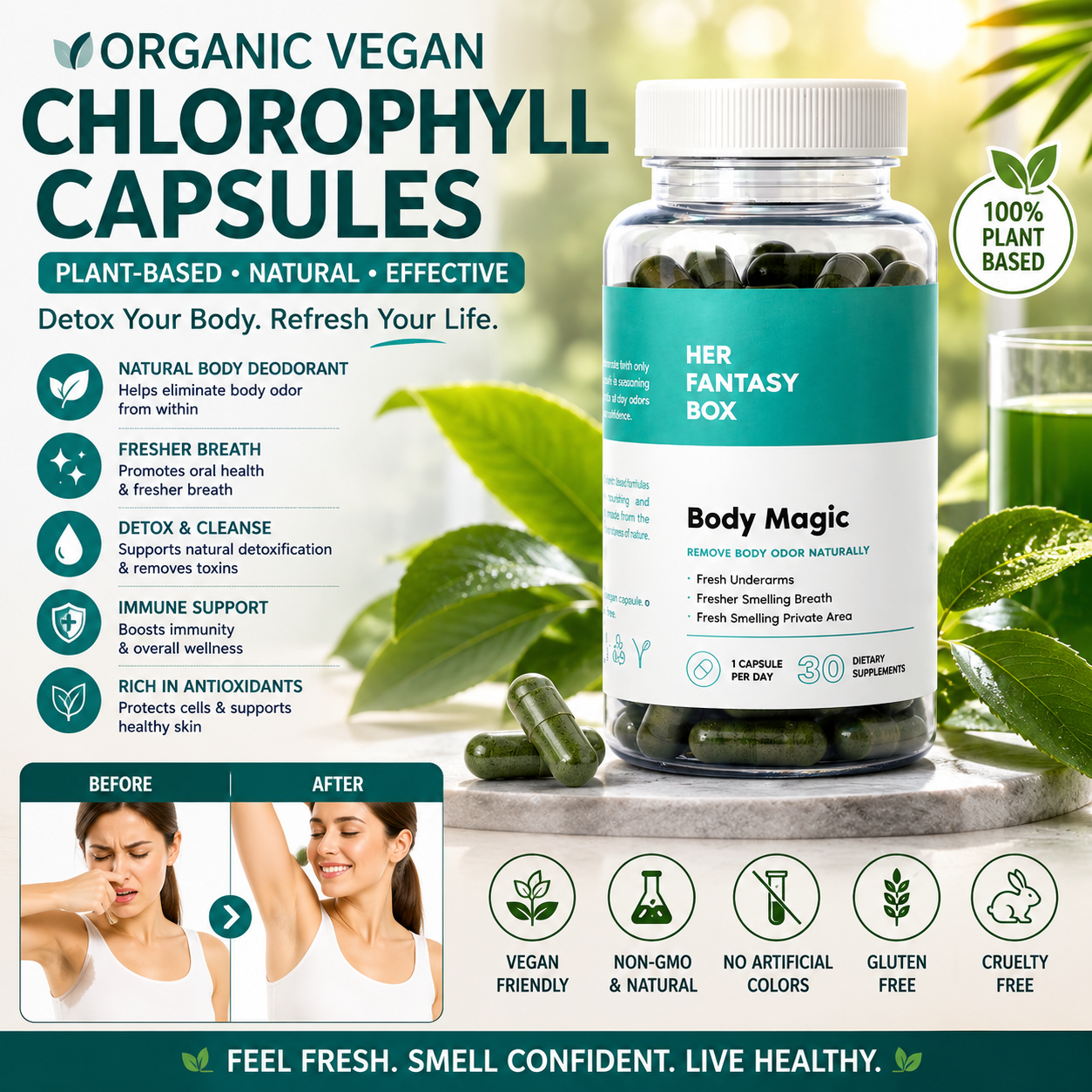Organic Vegan Chlorophyll Capsules Plant-Based