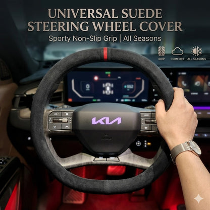 Universal Suede Steering Wheel Cover – Sporty Non-Slip Grip for All Seasons