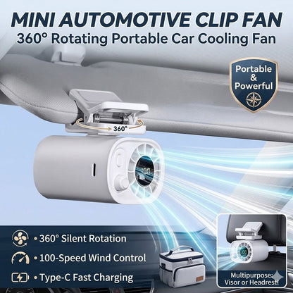 Mini Automotive Clip Fan – 360° Rotating Portable Car Cooling Fan