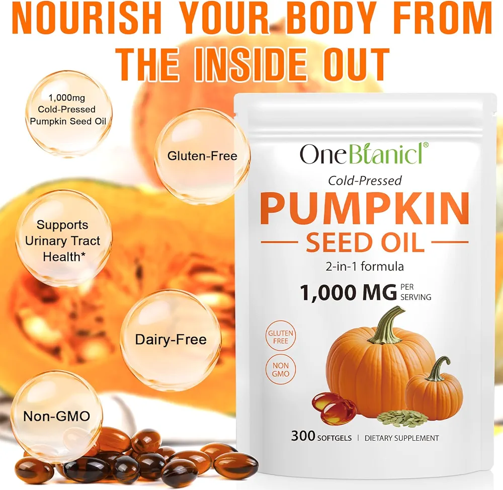 Pumpkin Seed Oil Capsules – Natural Beauty Supplement for Hair, Skin & Heart Wellness Support