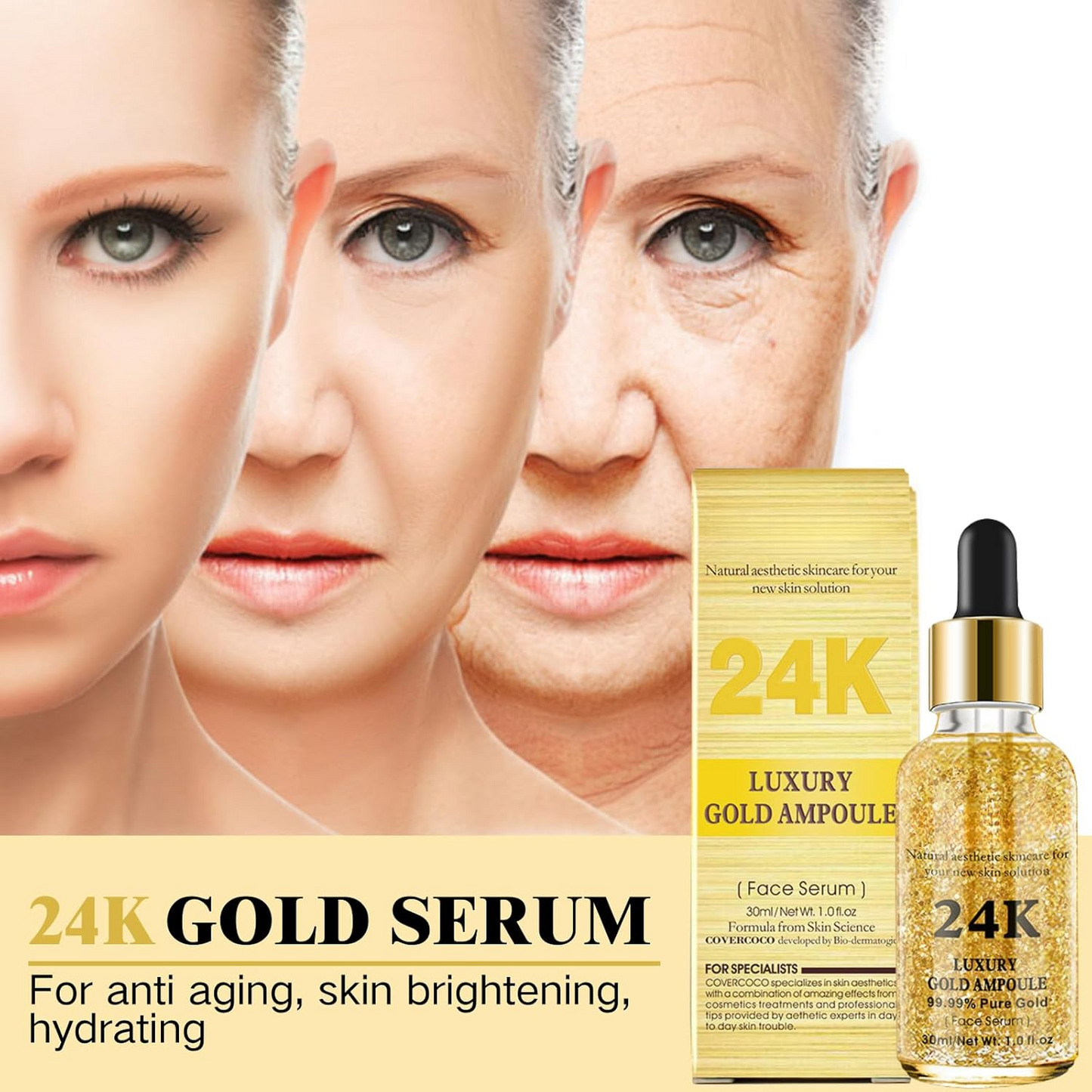 24K Gold Facial Serum – Hyaluronic Acid & Collagen Brightening Care