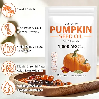 Pumpkin Seed Oil Capsules – Natural Beauty Supplement for Hair, Skin & Heart Wellness Support