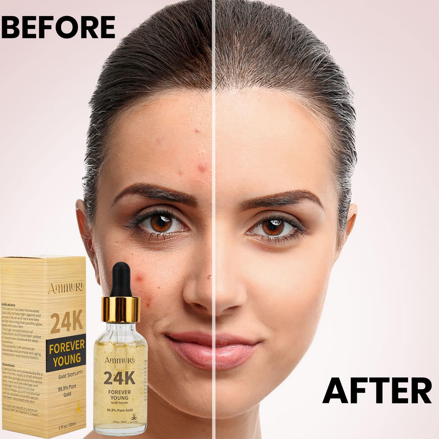 24K Gold Facial Serum – Hyaluronic Acid & Collagen Brightening Care